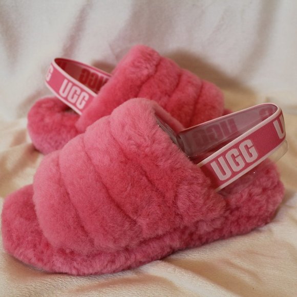 NIB UGG‎ WOMEN'S FUZZ YEAH SLIDE SANDAL SLIPPERS PINK - Picture 1 of 7